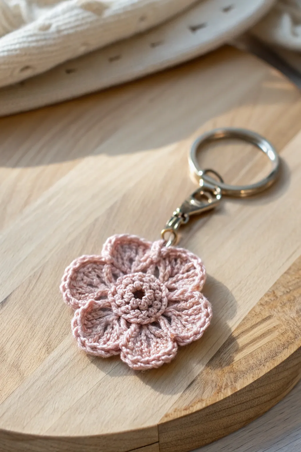 Add a touch of handcrafted charm to your keys with this delightful crochet flower keychain.