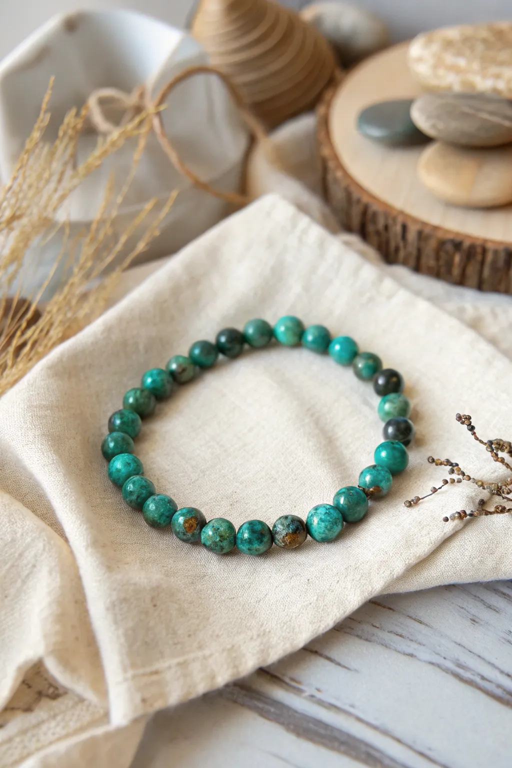Embrace the tranquility of Chrysocolla Calm Seas with this elegant bracelet, a perfect blend of simplicity and natural beauty.