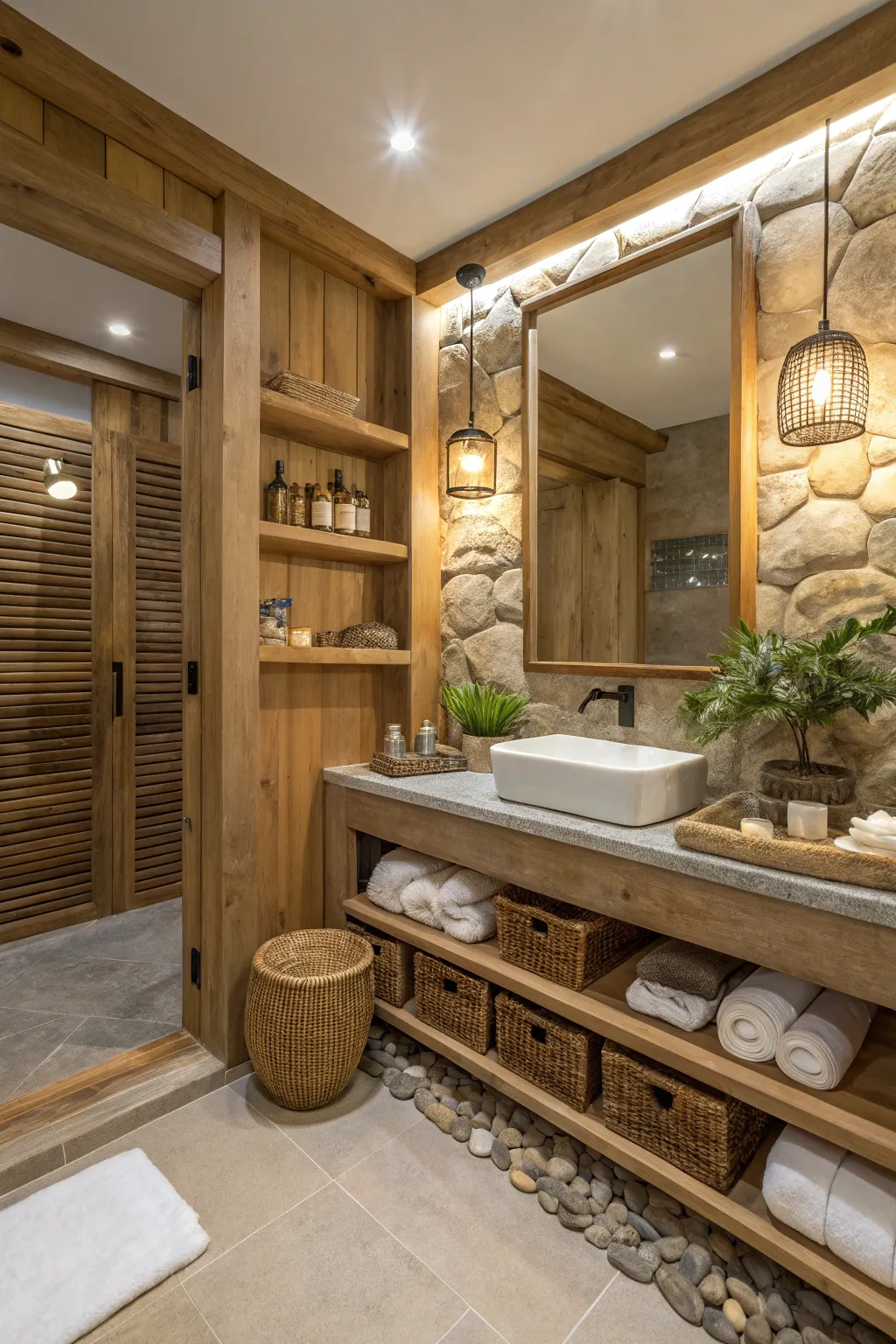 Nature-inspired decor creates a calming environment in this bathroom.