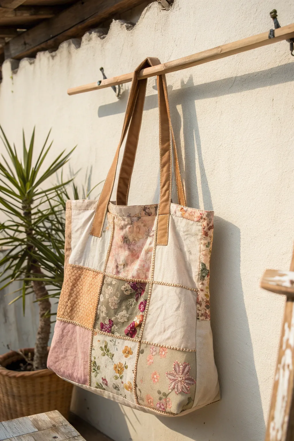 Embrace the art of patchwork with this unique tote bag, where every fabric scrap tells a story. #PatchworkPossibilities #CraftedWithLove