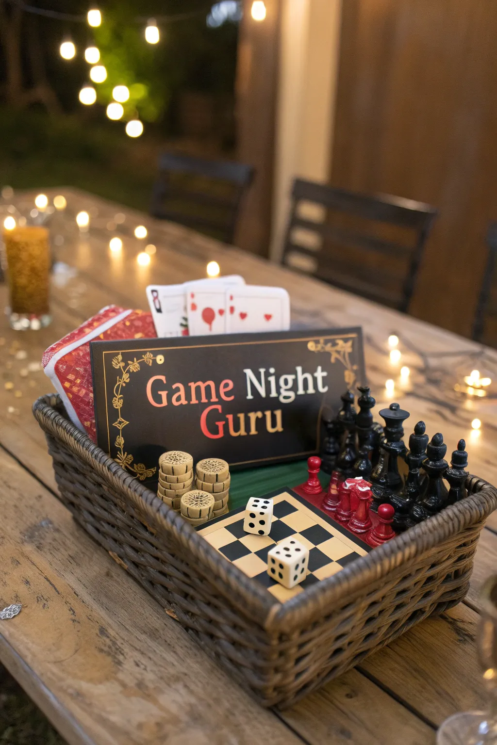 Unleash the Game Night Guru within! Perfect gift basket for family fun and laughs.