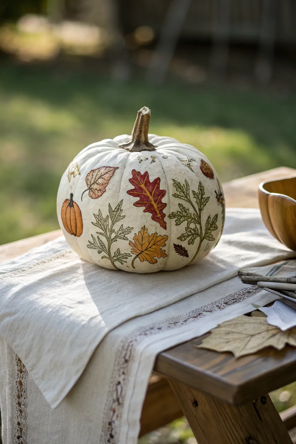 Embrace the season with a decoupage pumpkin, where fall florals meet minimalist elegance.