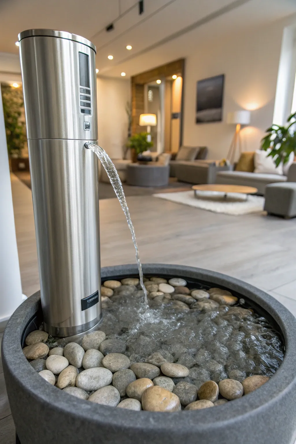 Transform functionality into artistry with a dehumidifier that doubles as an elegant indoor fountain feature.
