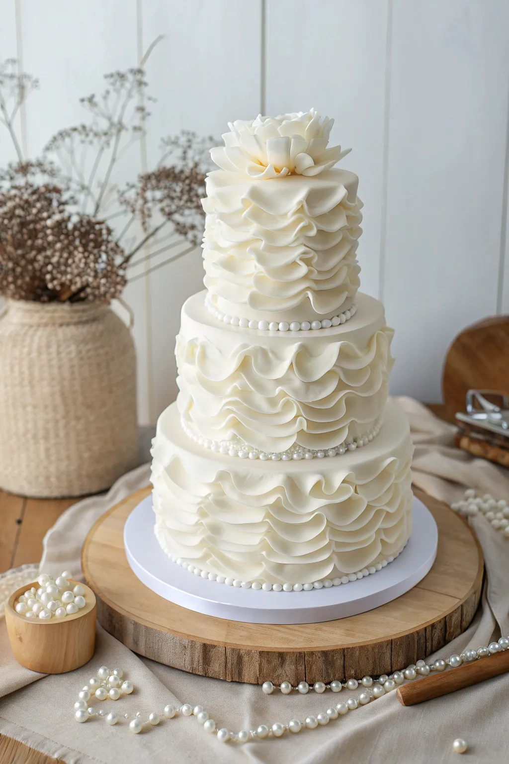 Ethereal romance captured in every ruffle and pearl—perfect for your special occasion.