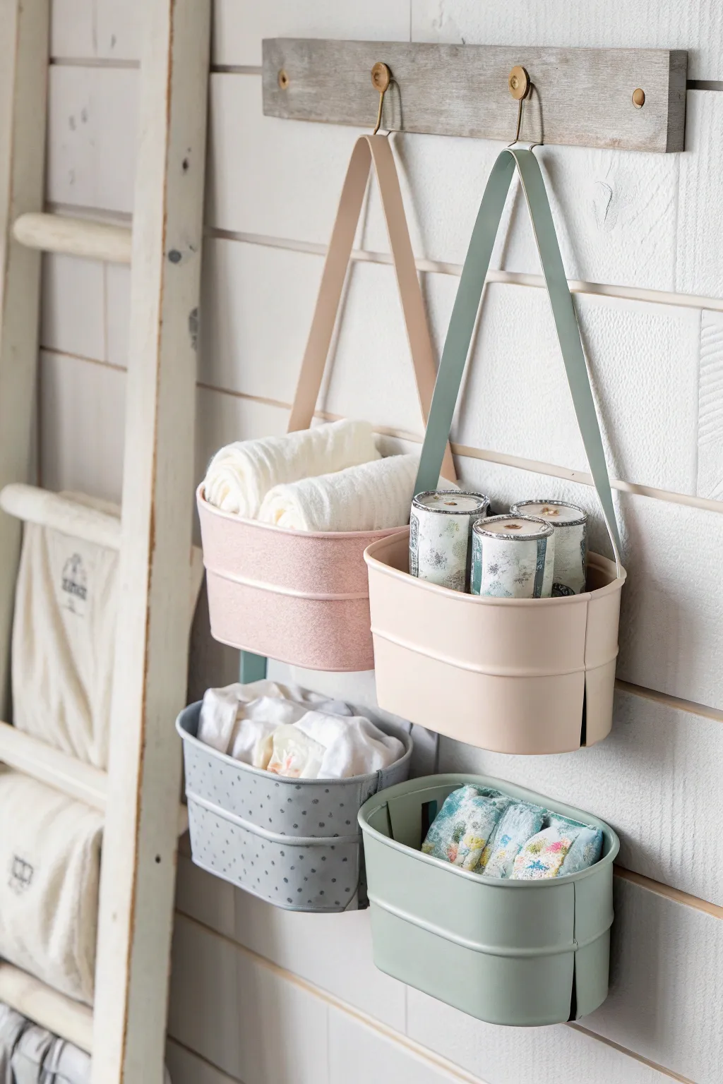 Elevate nursery organization with chic magnetic strips and metal containers for a clean, modern look.