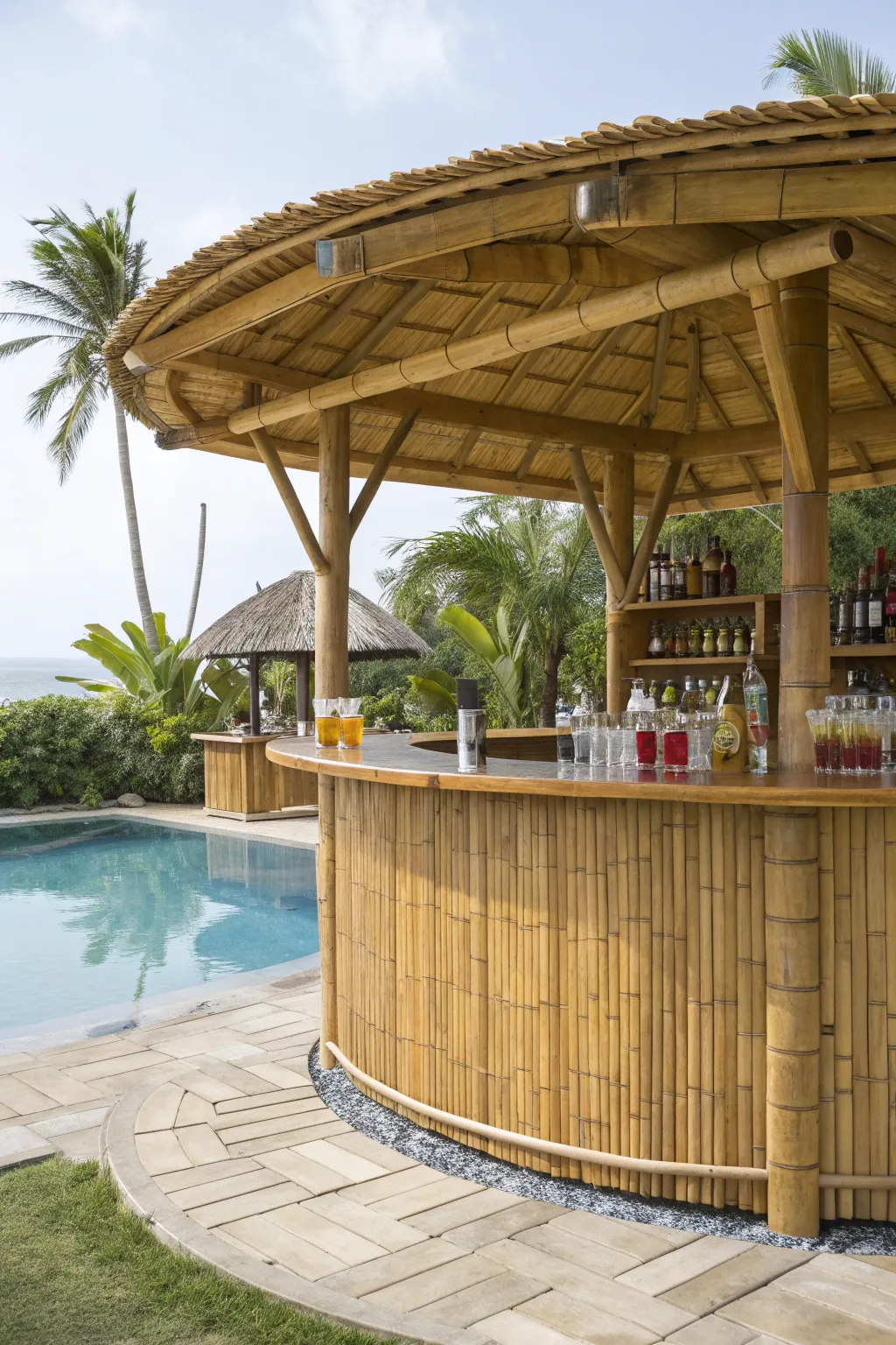 Elevate your backyard oasis with an eco-friendly bamboo bar—where sustainability meets tropical elegance.