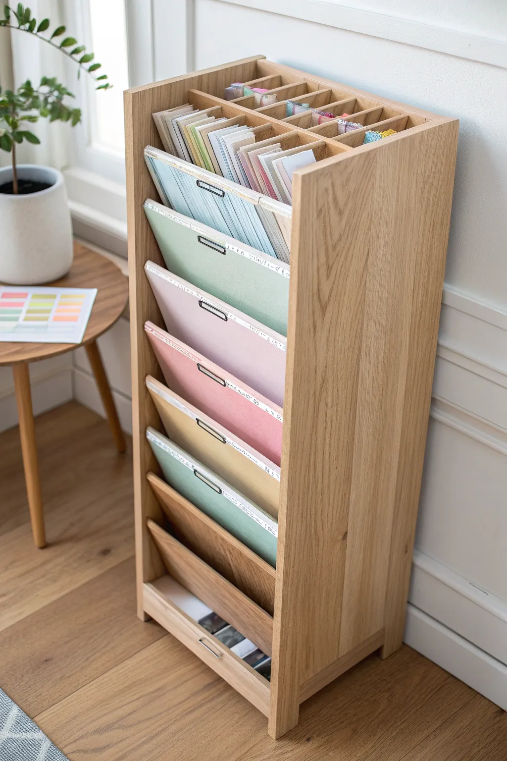 Effortlessly elegant organization: Embrace simplicity with a Scandinavian-inspired filing system for your art supplies.
