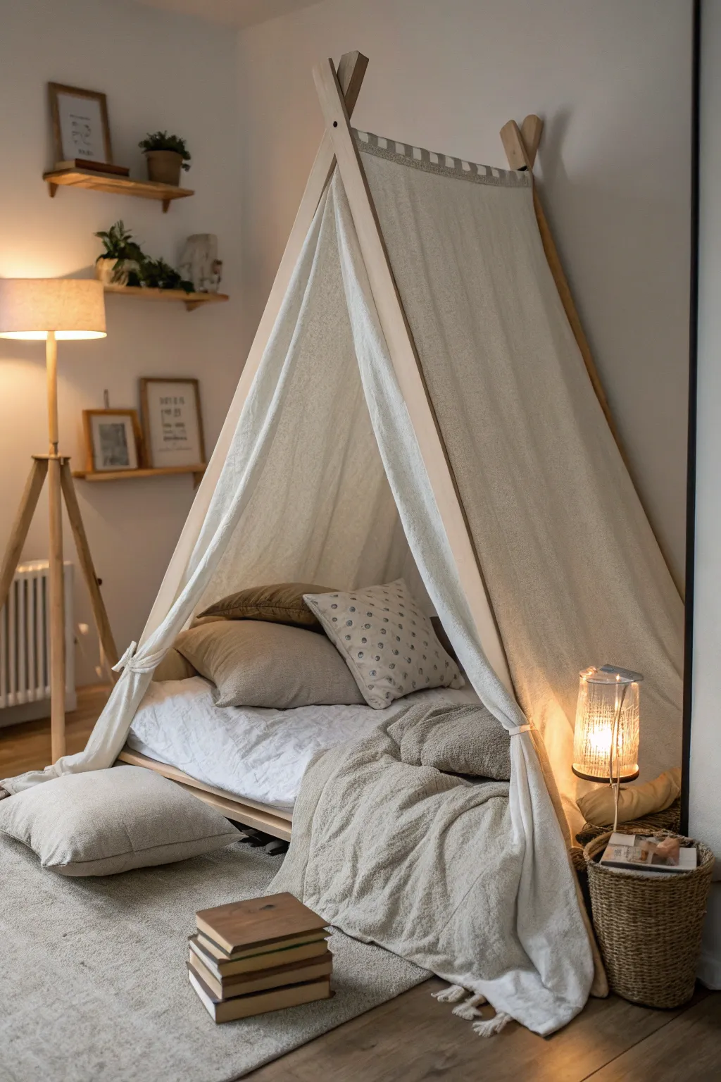 Escape into your favorite story with this serene Scandinavian reading nook tent.