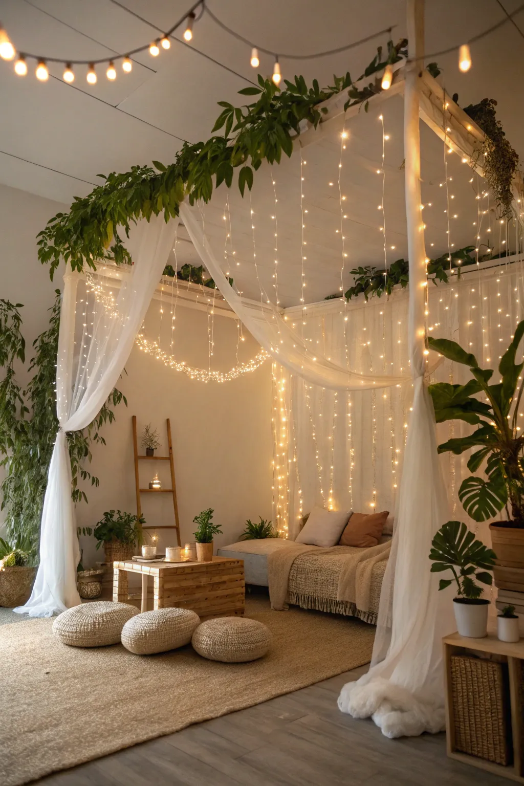 Transform your space into a magical haven with a stunning fairy light canopy.