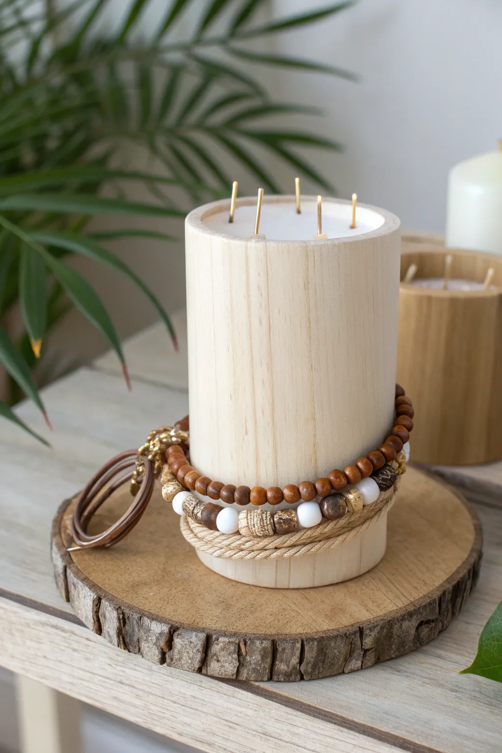 Upcycle with elegance: Transform a simple candle stand into a chic bracelet display. #DIYDecor #ScandinavianStyle