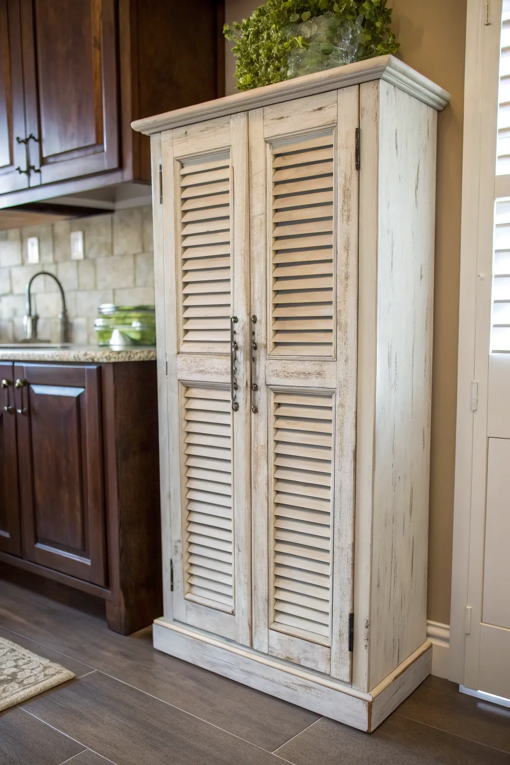 Transform your kitchen with upcycled shutters for a chic coastal vibe.