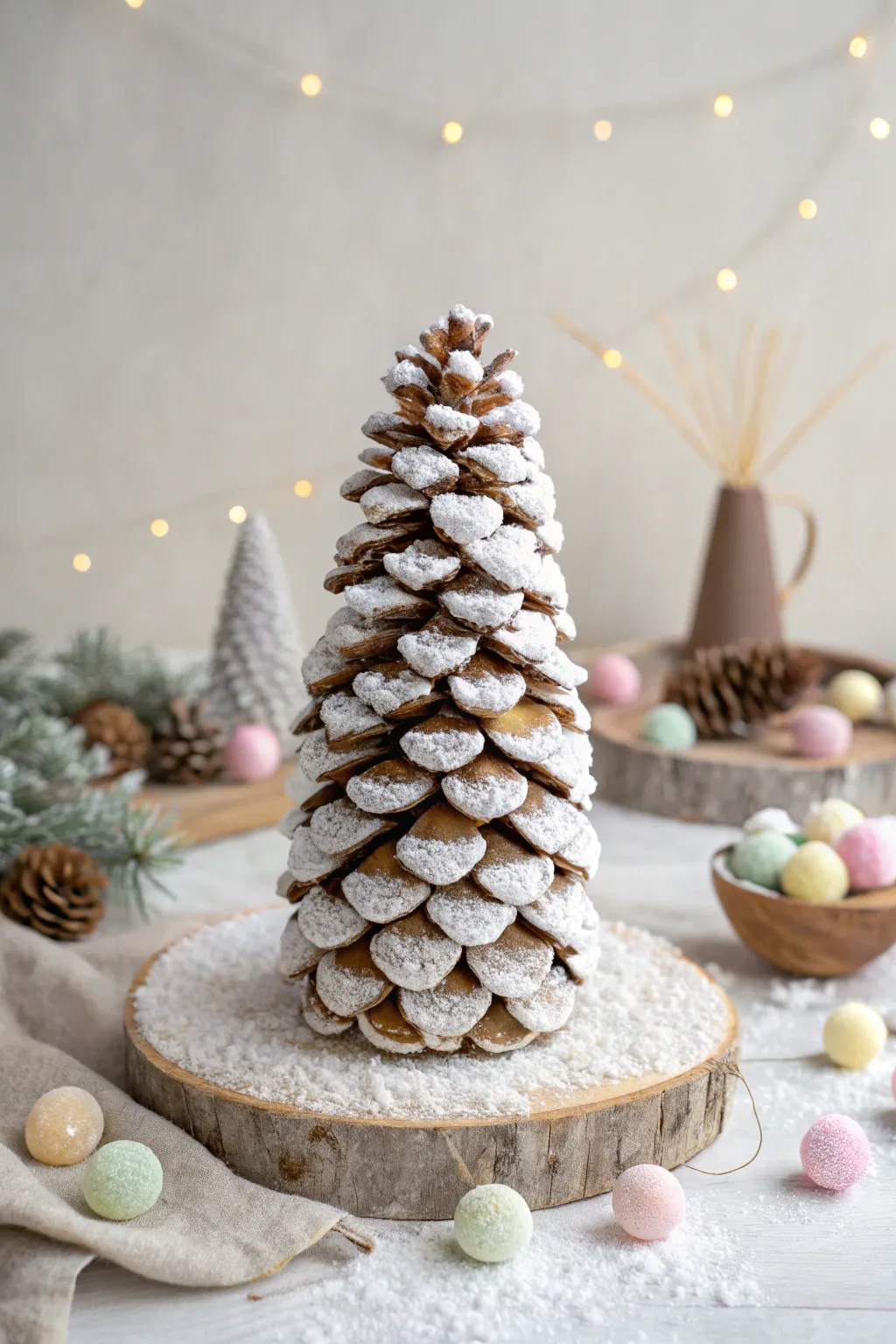 Sweeten your holiday decor with this charming DIY candied cone tree, perfect for adding a touch of whimsy to your space.