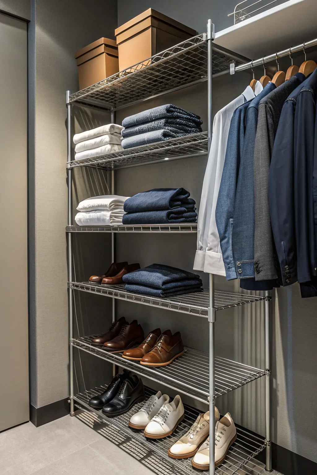 Elevate your closet game with stylish wire shelving for effortless organization.