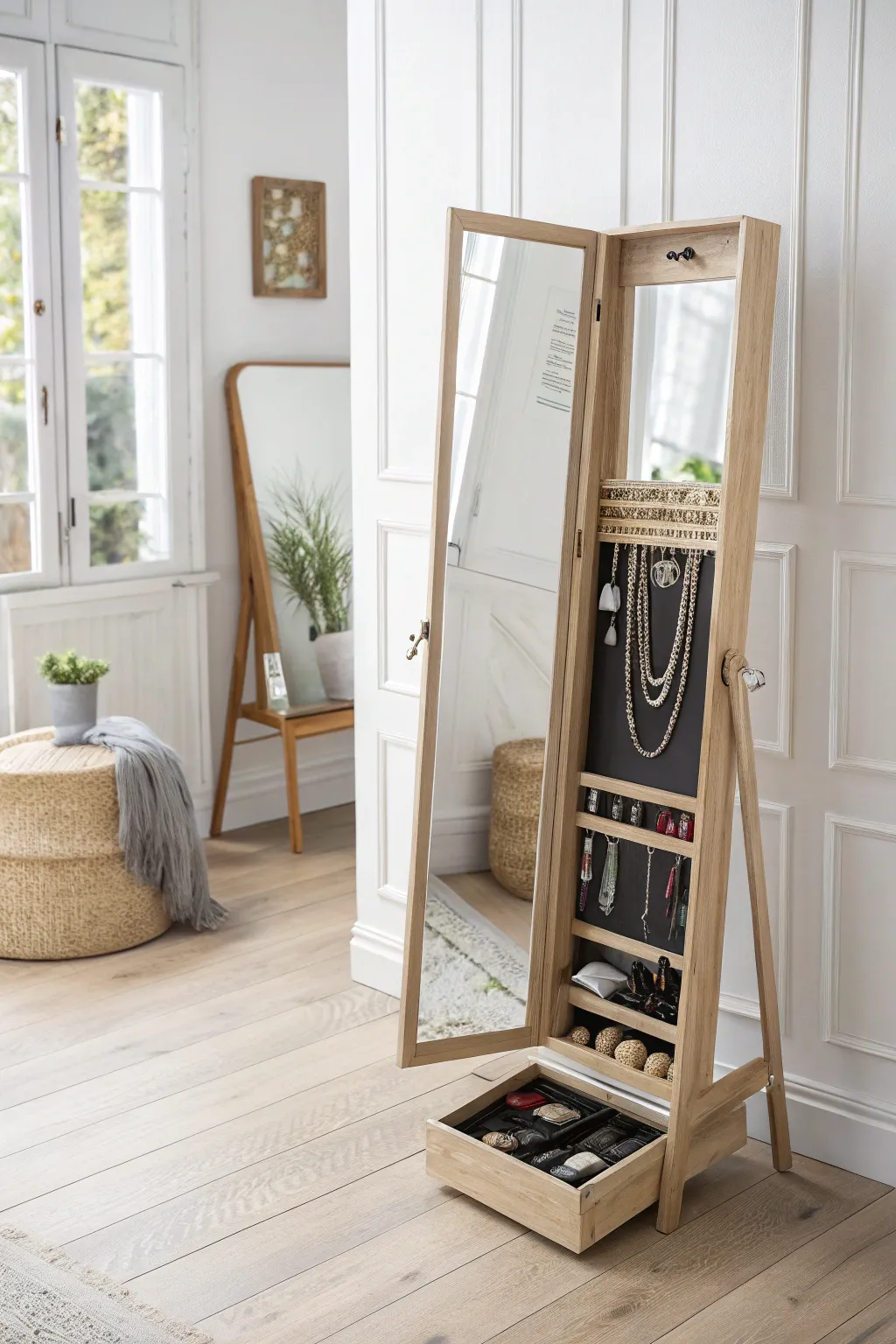 Elevate your closet with a beautifully crafted mirror that hides your treasures while adding elegance and functionality.