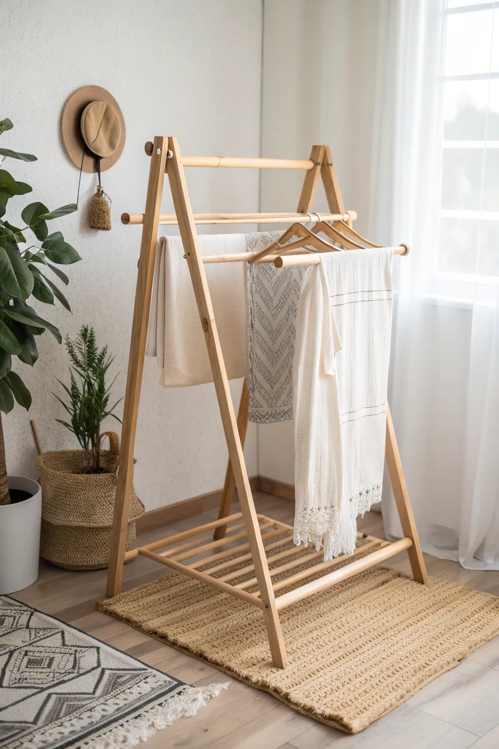 Effortless elegance: A handcrafted folding clothes rack perfect for your next yard sale.