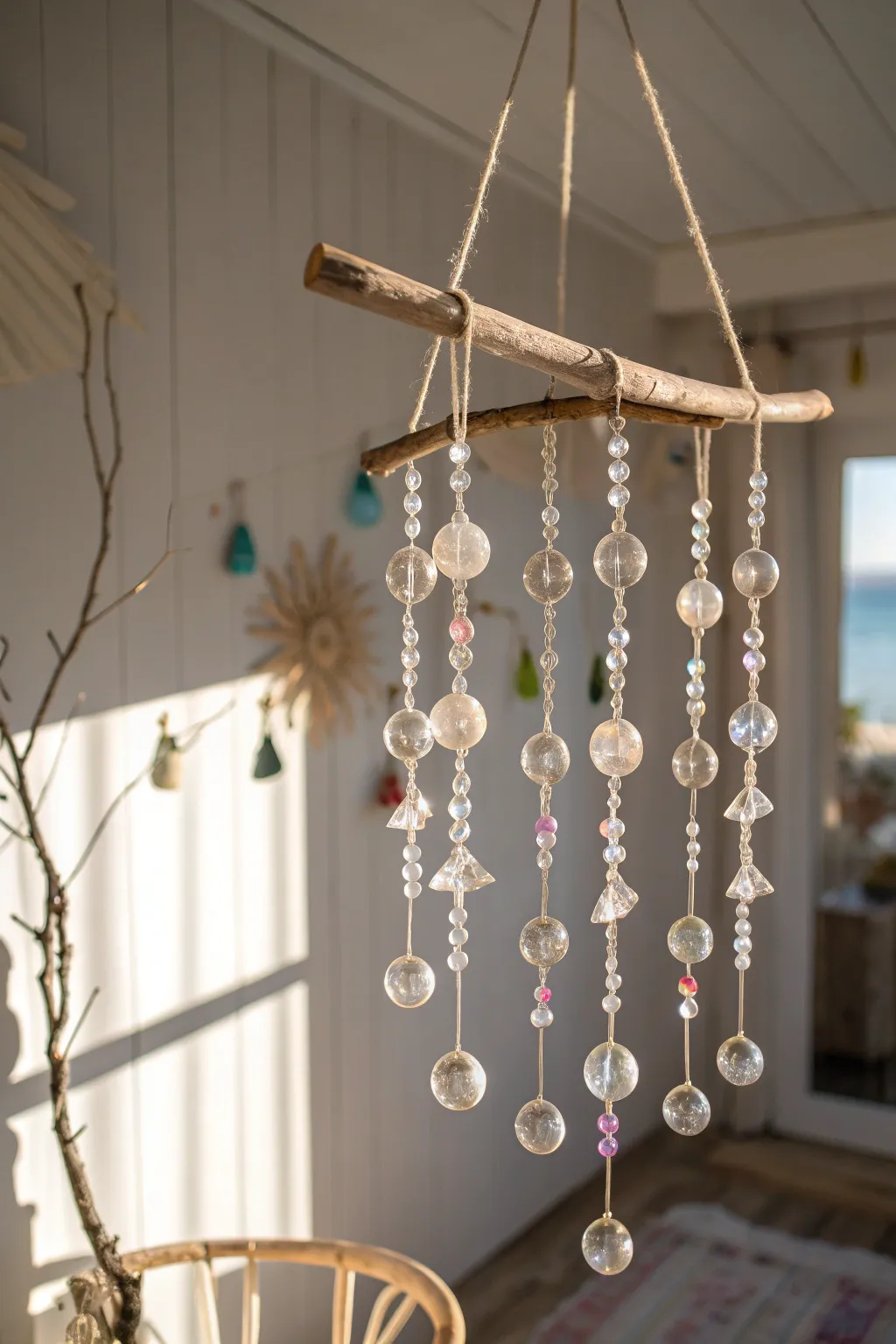 Add a touch of magic to your space with this whimsical mobile crafted from flat glass marbles.