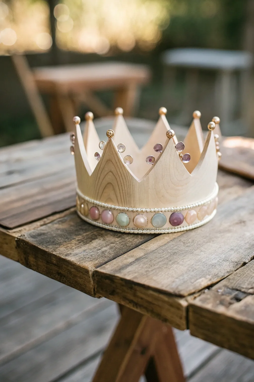 Add a touch of luxury to your decor with a handcrafted crown centerpiece adorned with gemstones. Perfect for those who appreciate minimalism with a hint of Boho charm.