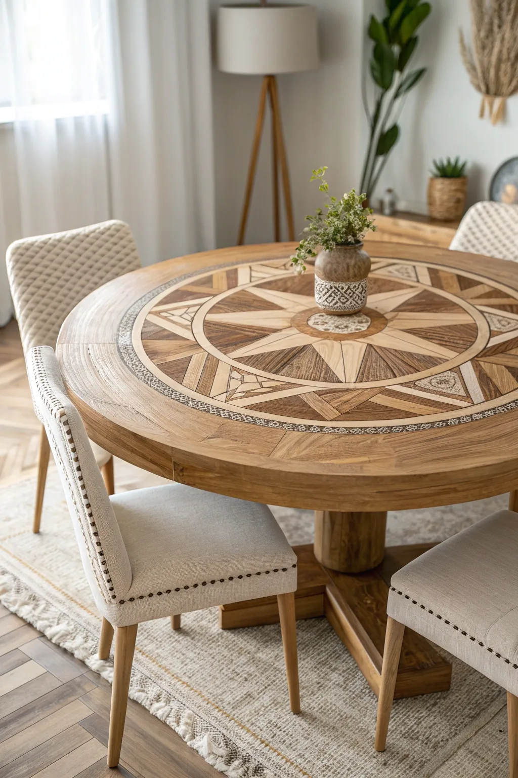 Elevate your dining space with bespoke elegance: Discover the art of customized inlays.