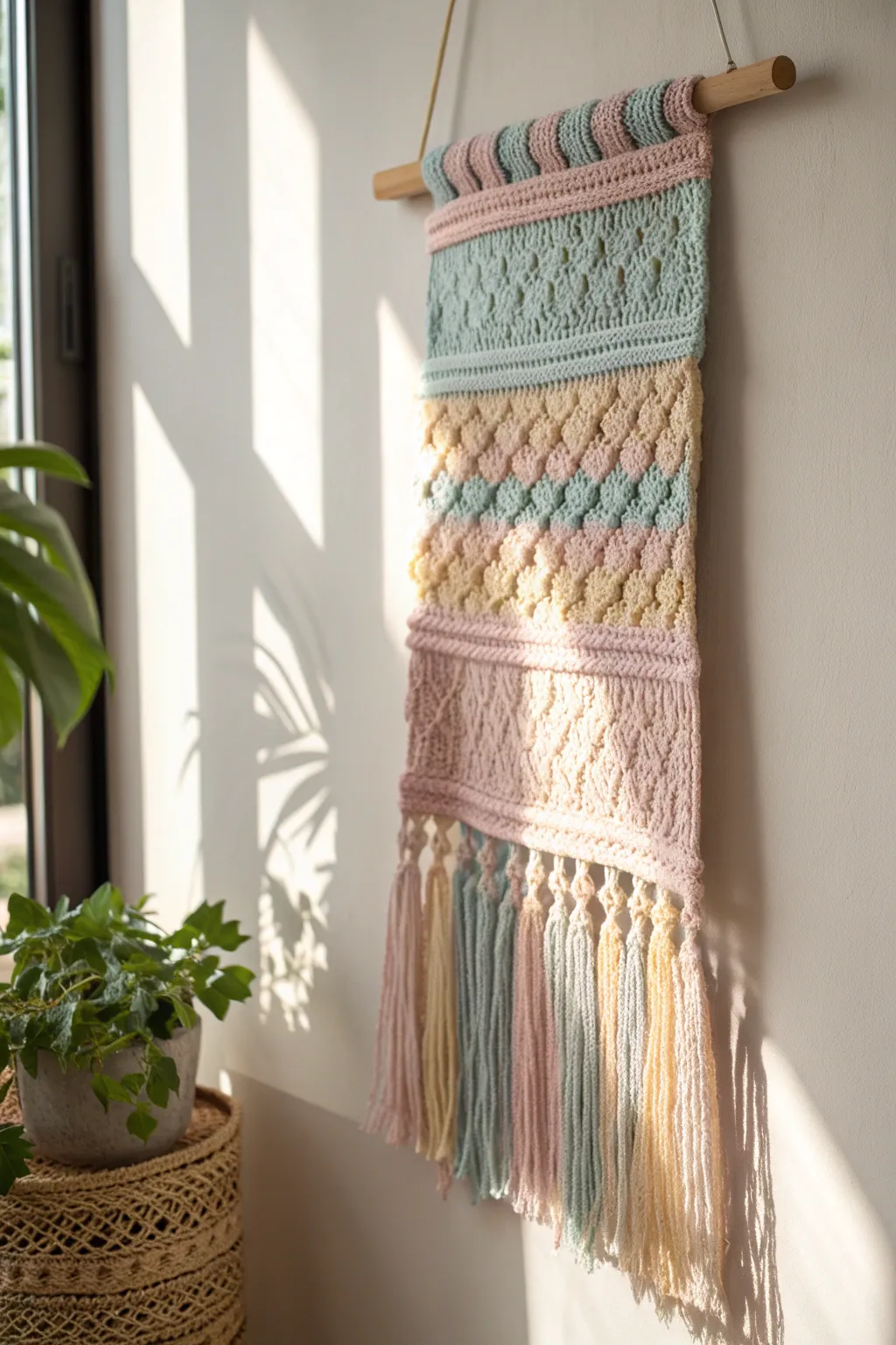 Add a touch of bohemian elegance with a handcrafted woven wall hanging—perfect for brightening up any space!