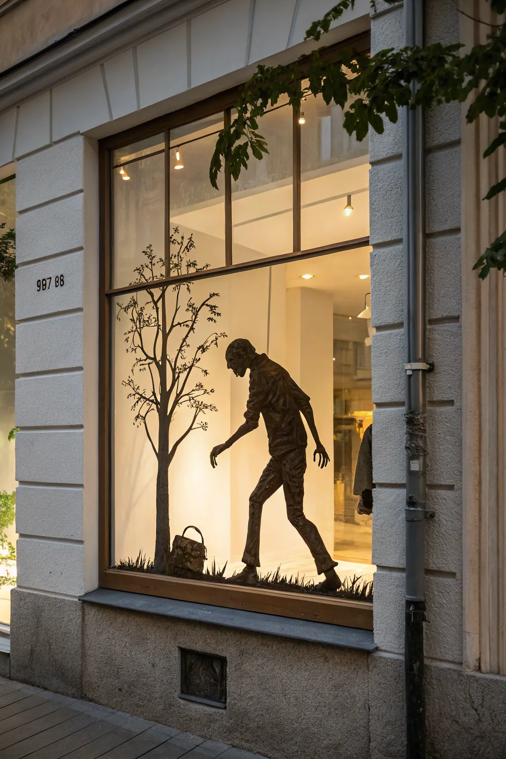 Embrace the chic side of spooky with a minimalist zombie window display that blends Scandinavian style with Halloween thrills.