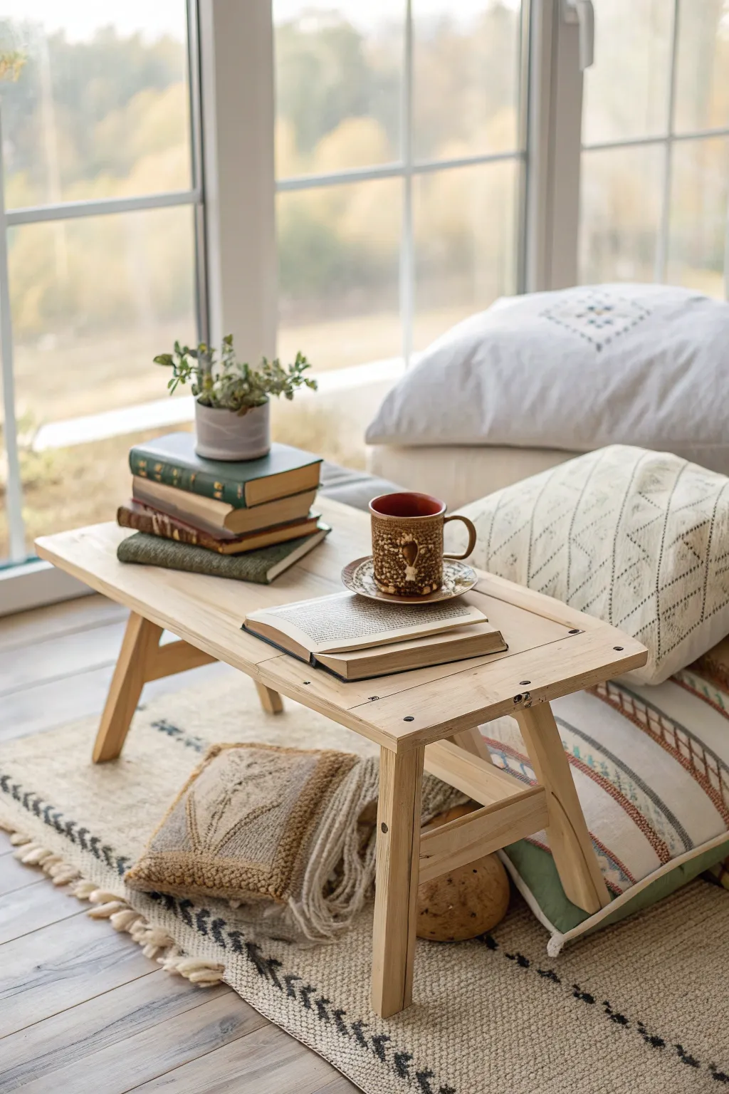 Escape into a world of stories with your very own cozy books corner. 📚✨ #IndoorPicnic #CozyNook #ScandinavianBoho