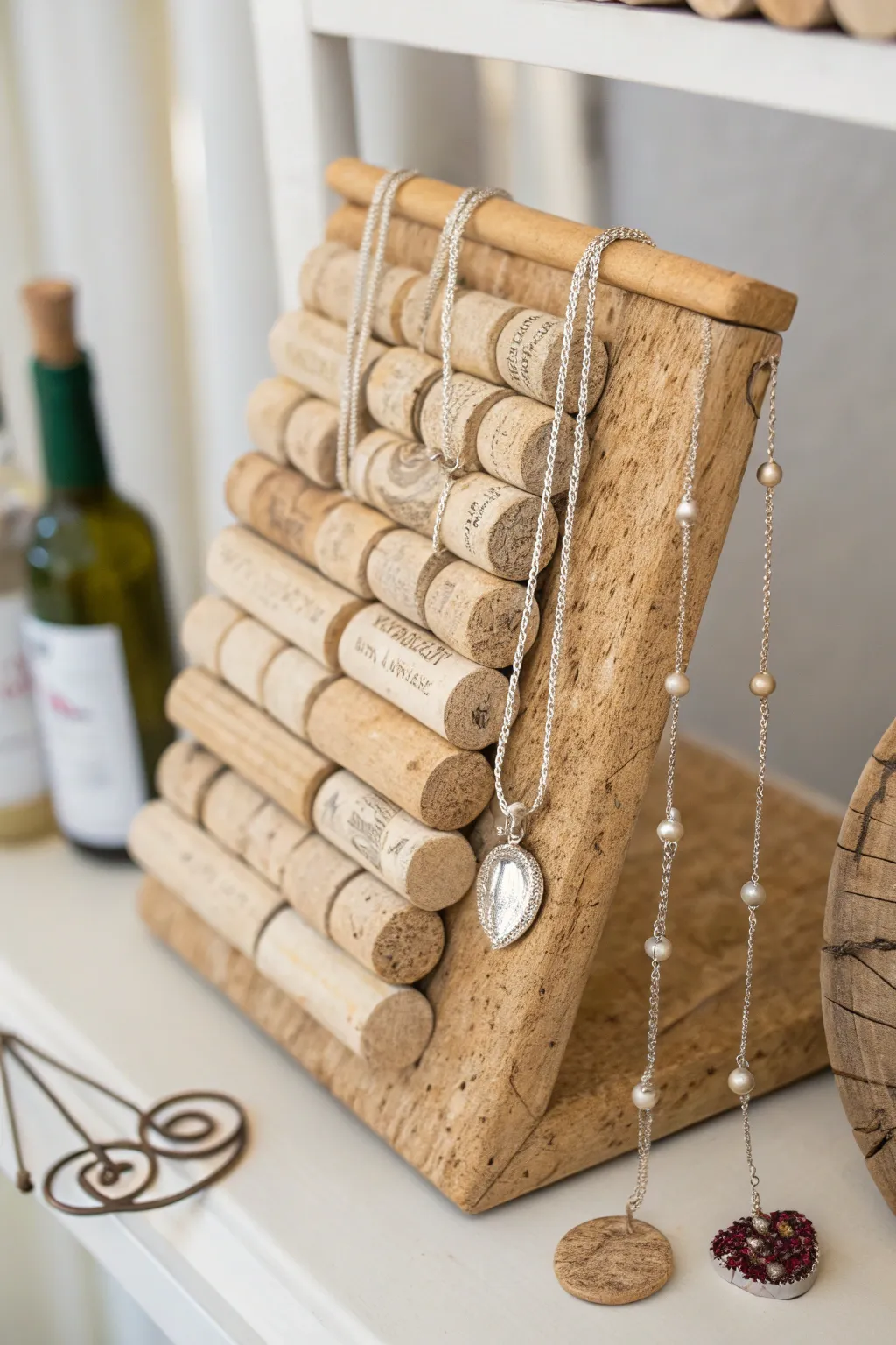 Elevate your jewelry display with this charming wine cork necklace holder, where simplicity meets boho elegance.