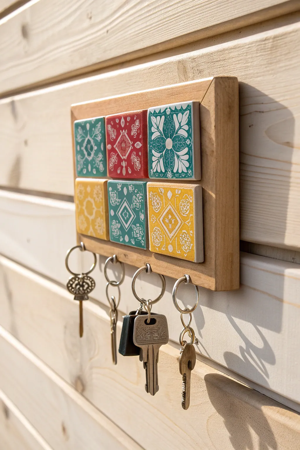 Add a splash of color to your entryway with this charming DIY tile key holder.