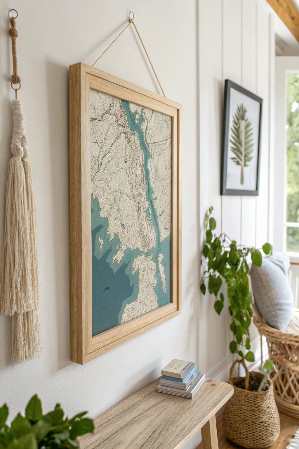 Celebrate your cherished lake memories with elegantly framed personalized lake maps—an artistic touch to your cozy retreat.