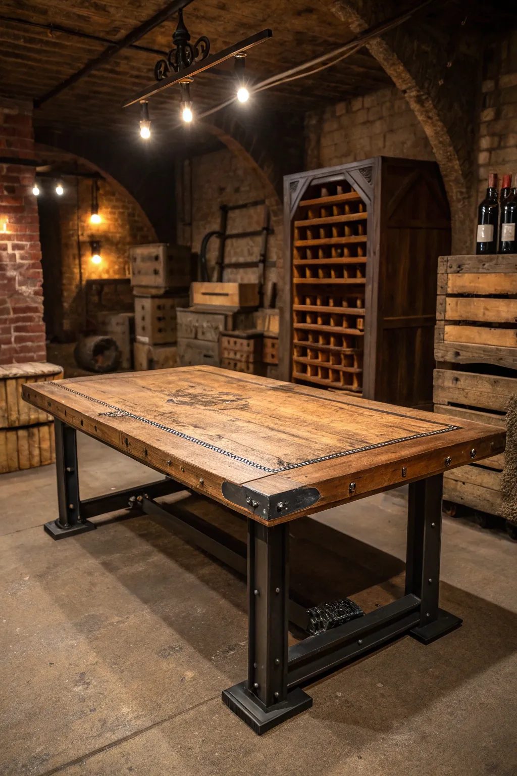 Transform your space with upcycled treasures: A vintage door turned into a unique table centerpiece for the ultimate man cave.