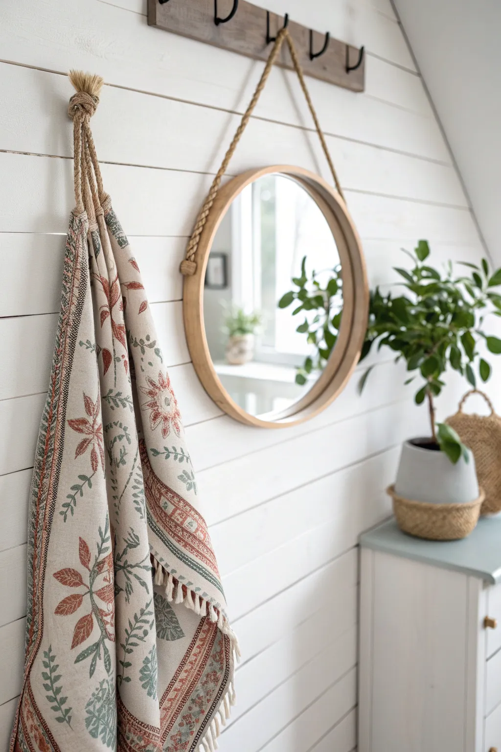 Elevate your space with a fabric-wrapped mirror, blending boho charm and minimalist elegance.