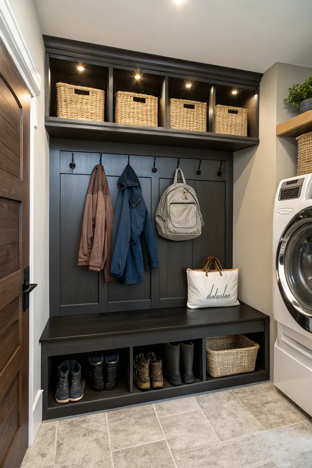 Effortlessly blend style and functionality in your mudroom-laundry space. #DIYDropZone