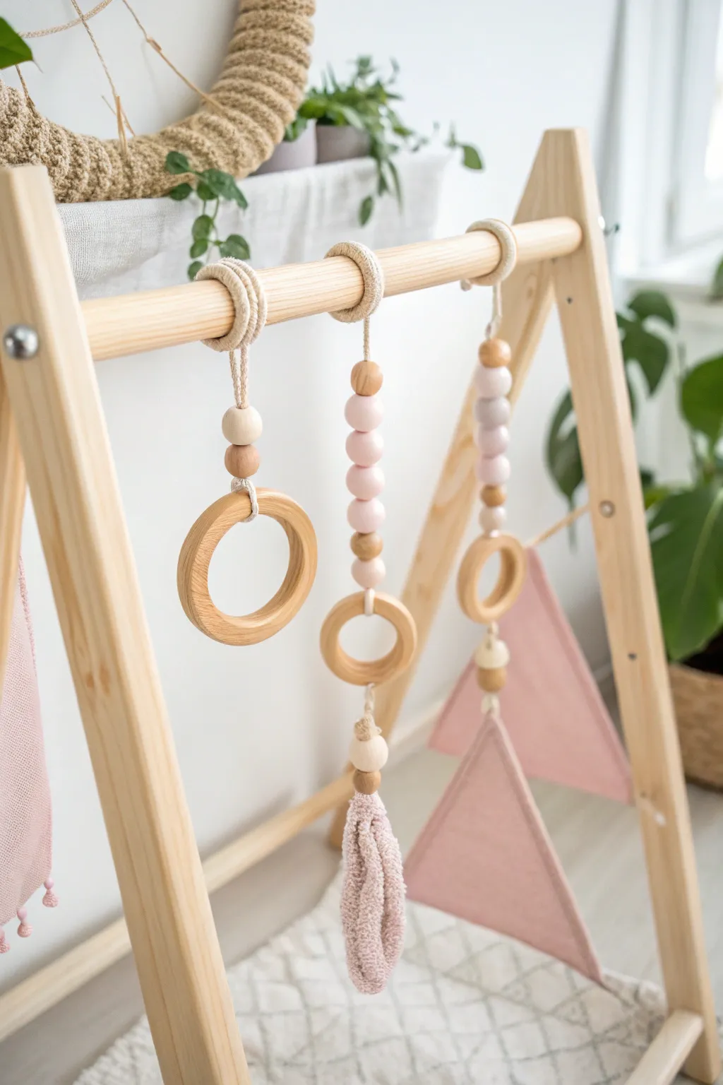 Create a serene and stylish play space with this DIY minimalist play gym, perfect for nurturing your baby's curiosity.