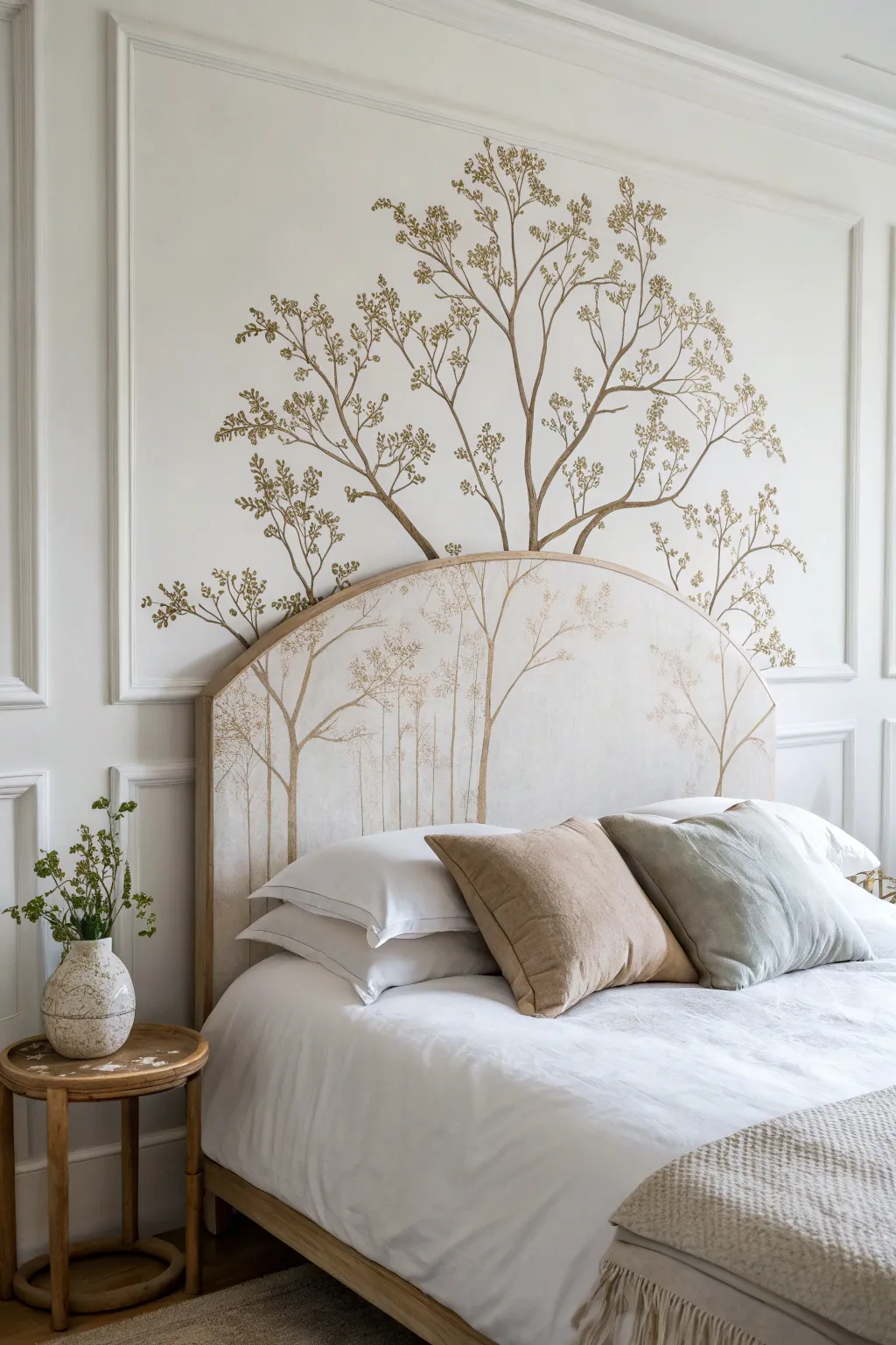 Transform your space with nature's tranquility: a DIY headboard that brings the outdoors in with minimalist elegance.