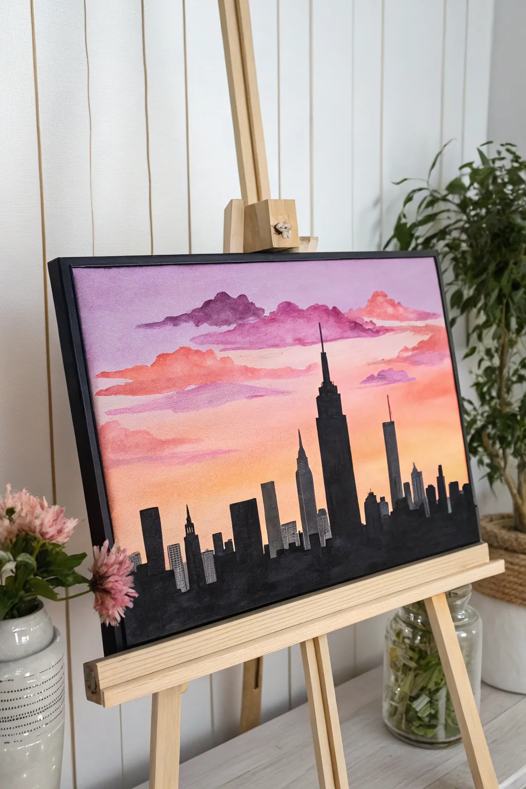 Bring the city's allure into your home with this chic DIY city skyline silhouette painting.