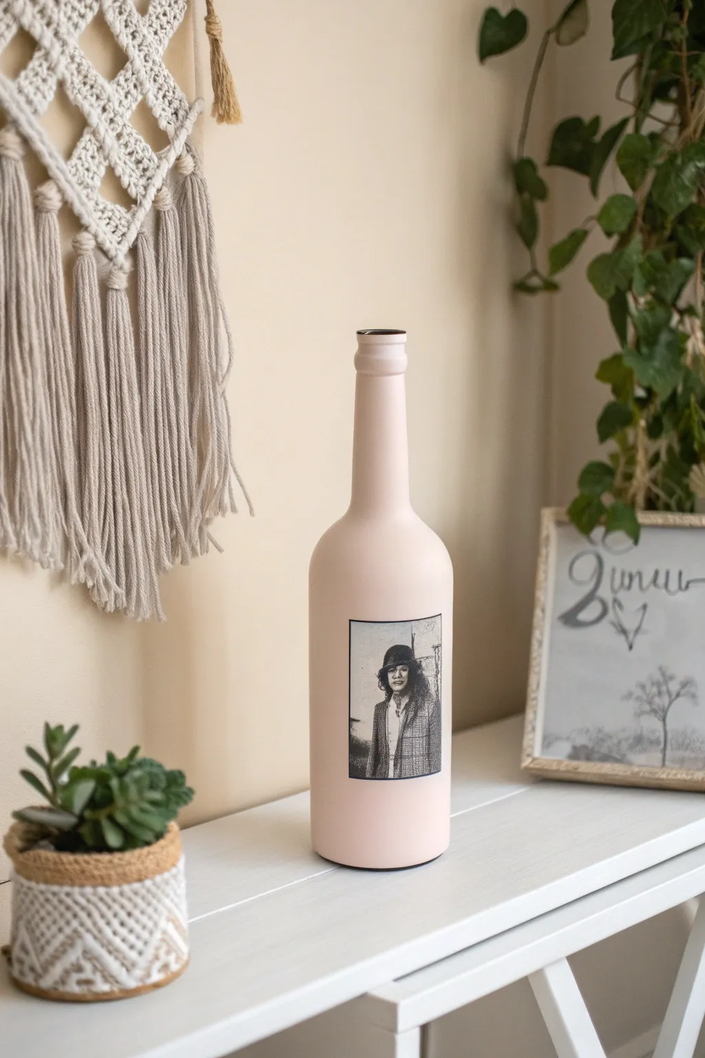 Transform old bottles into chic photo displays and embrace sustainable elegance.