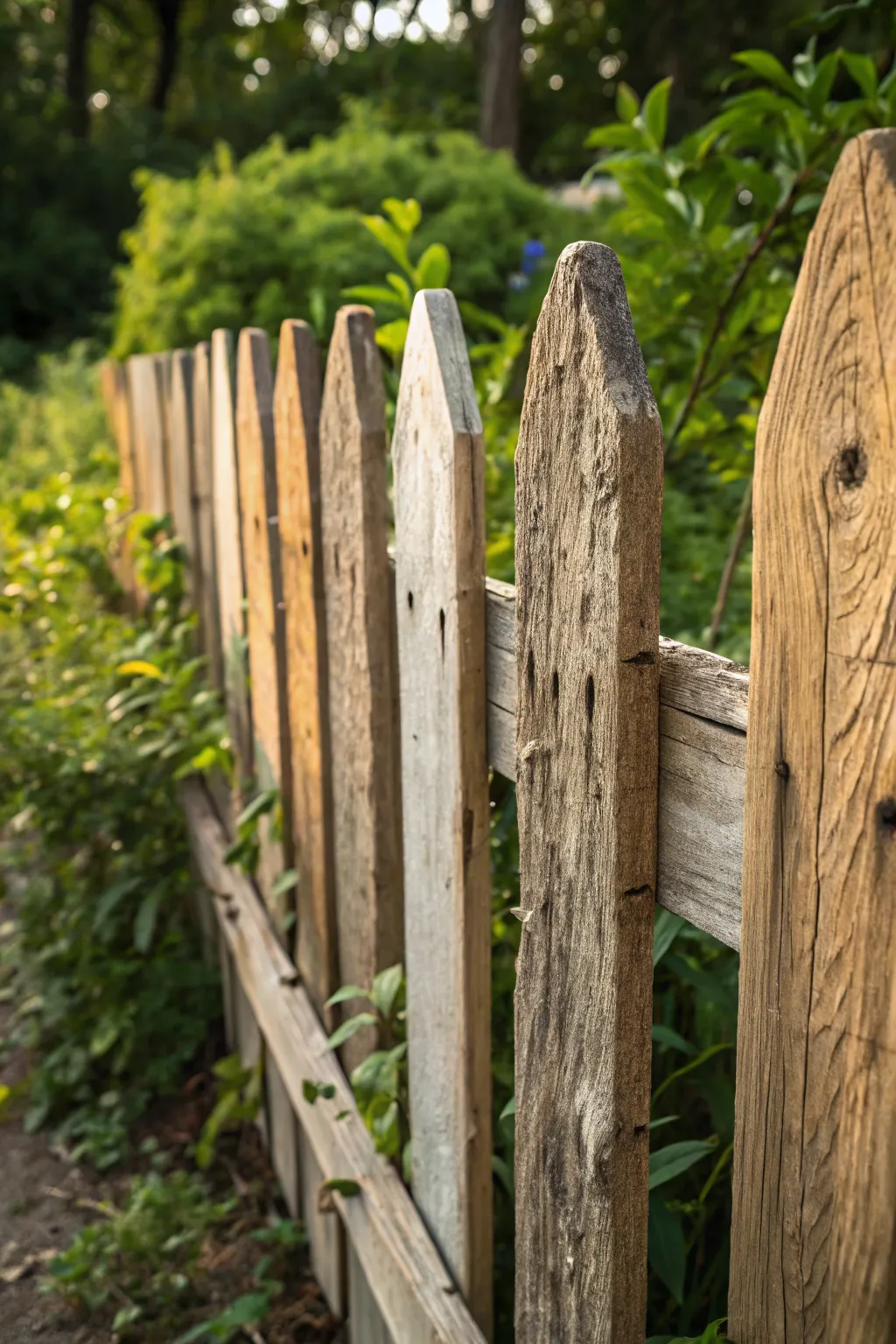 Discover the charm of history with a reclaimed wood picket fence, where every plank tells a story.