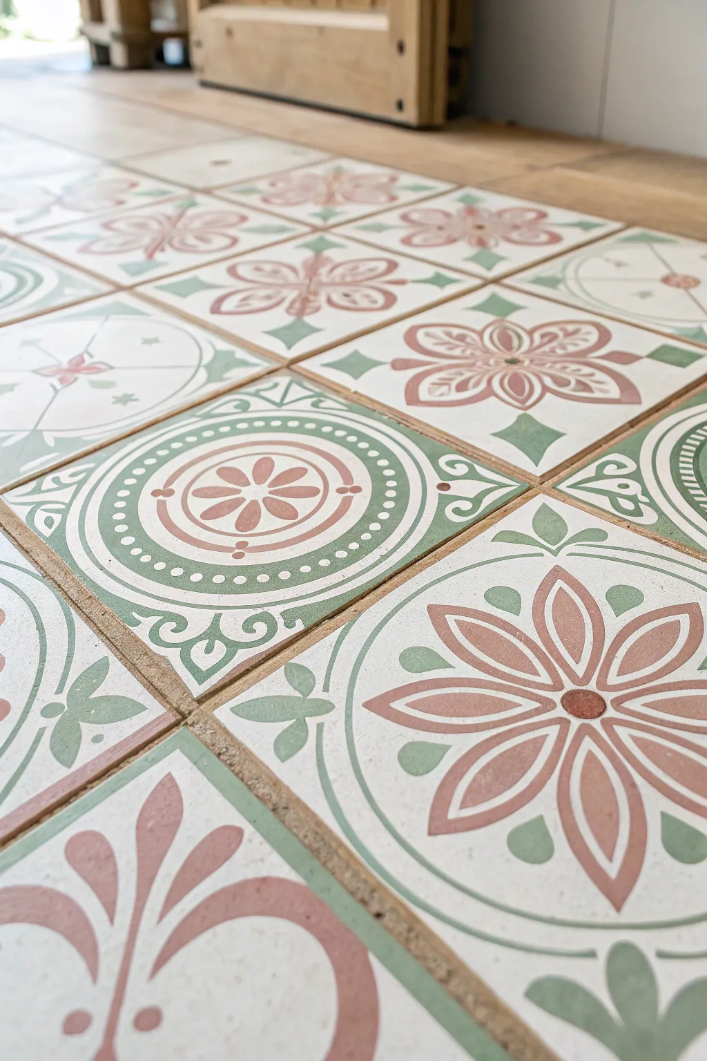 Transform your space with the elegance of painted floor tiles, where simplicity meets artistic flair.