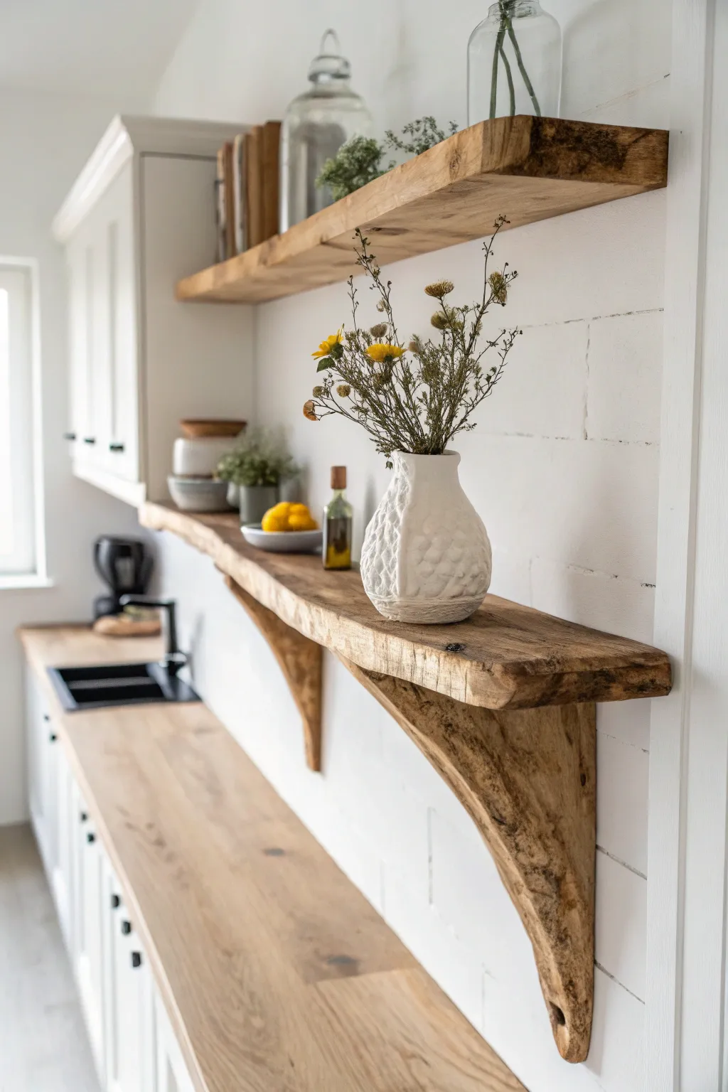 Embrace the beauty of nature with this stunning live edge shelf, perfect for adding rustic elegance to your minimalist space.