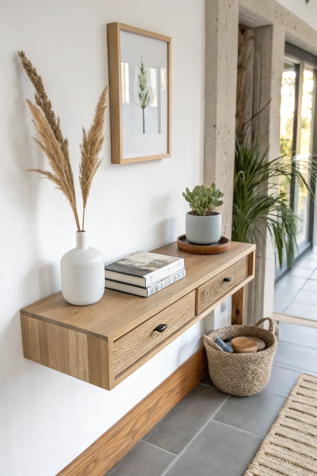 Elevate your space with a sleek floating wall table that combines minimalist design with natural beauty. Perfect for showcasing your favorite decor!