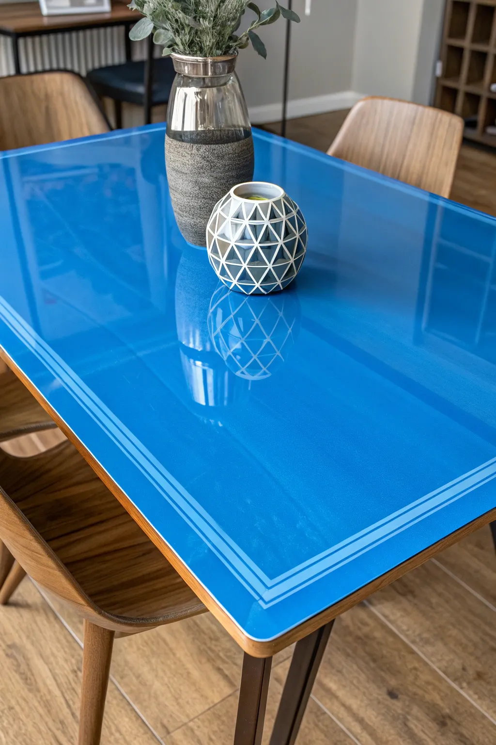 Elevate your dining space with a bold acrylic sheet overlay, merging style and functionality effortlessly.