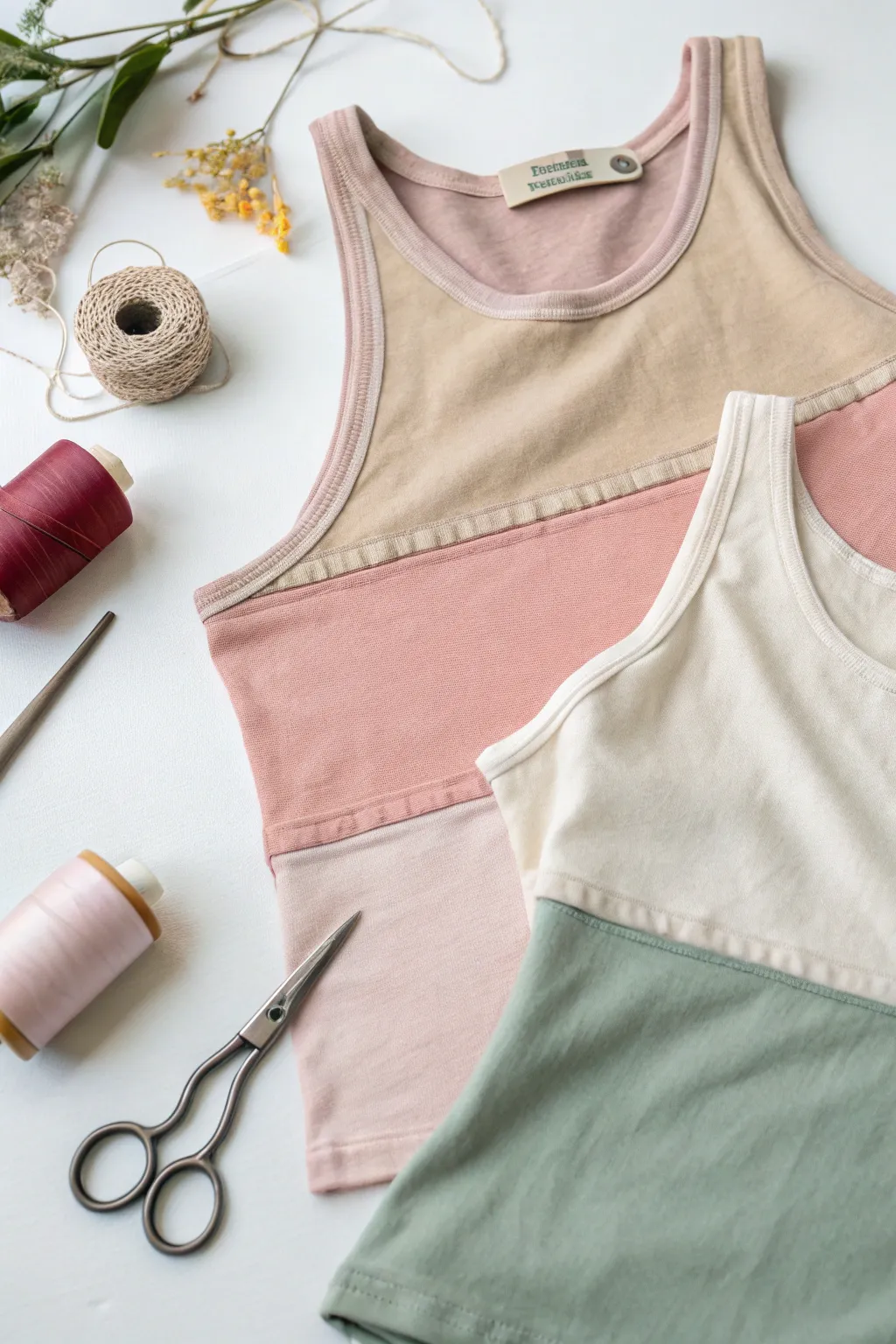 Unleash your creativity with a DIY color block tank top, blending Scandinavian simplicity with a touch of boho charm. 🌿✨