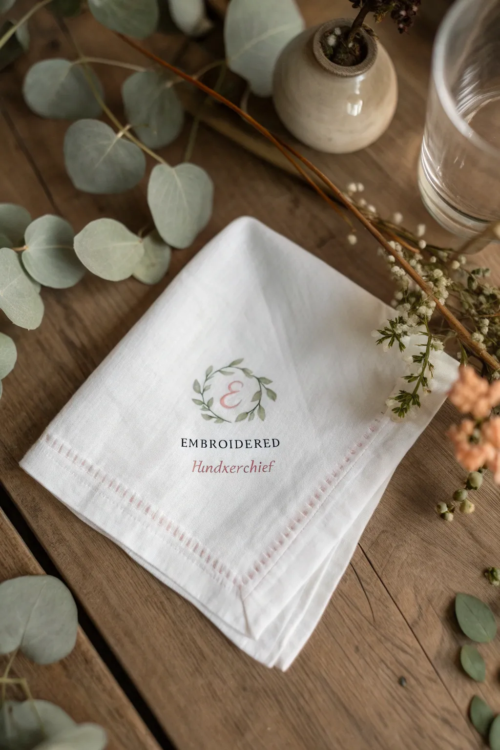 Craft elegance with monogrammed handkerchiefs—perfectly minimalist with a boho twist.