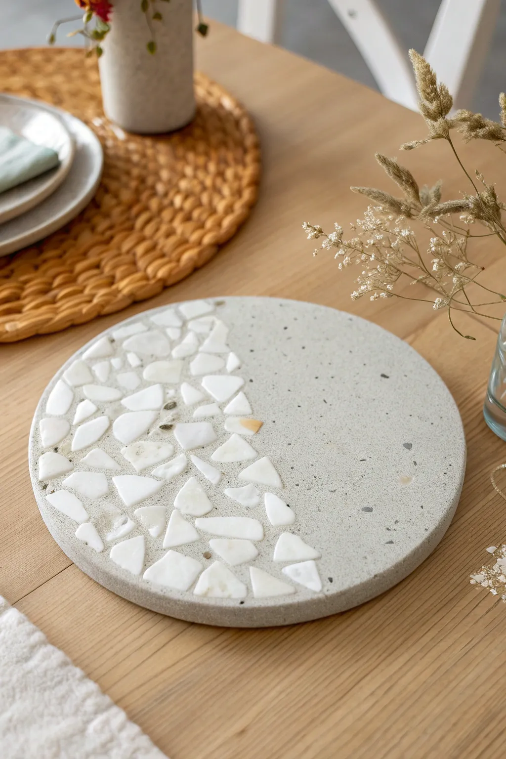 Elevate your kitchen decor with a DIY concrete and marble trivet—where minimalist design meets boho elegance.