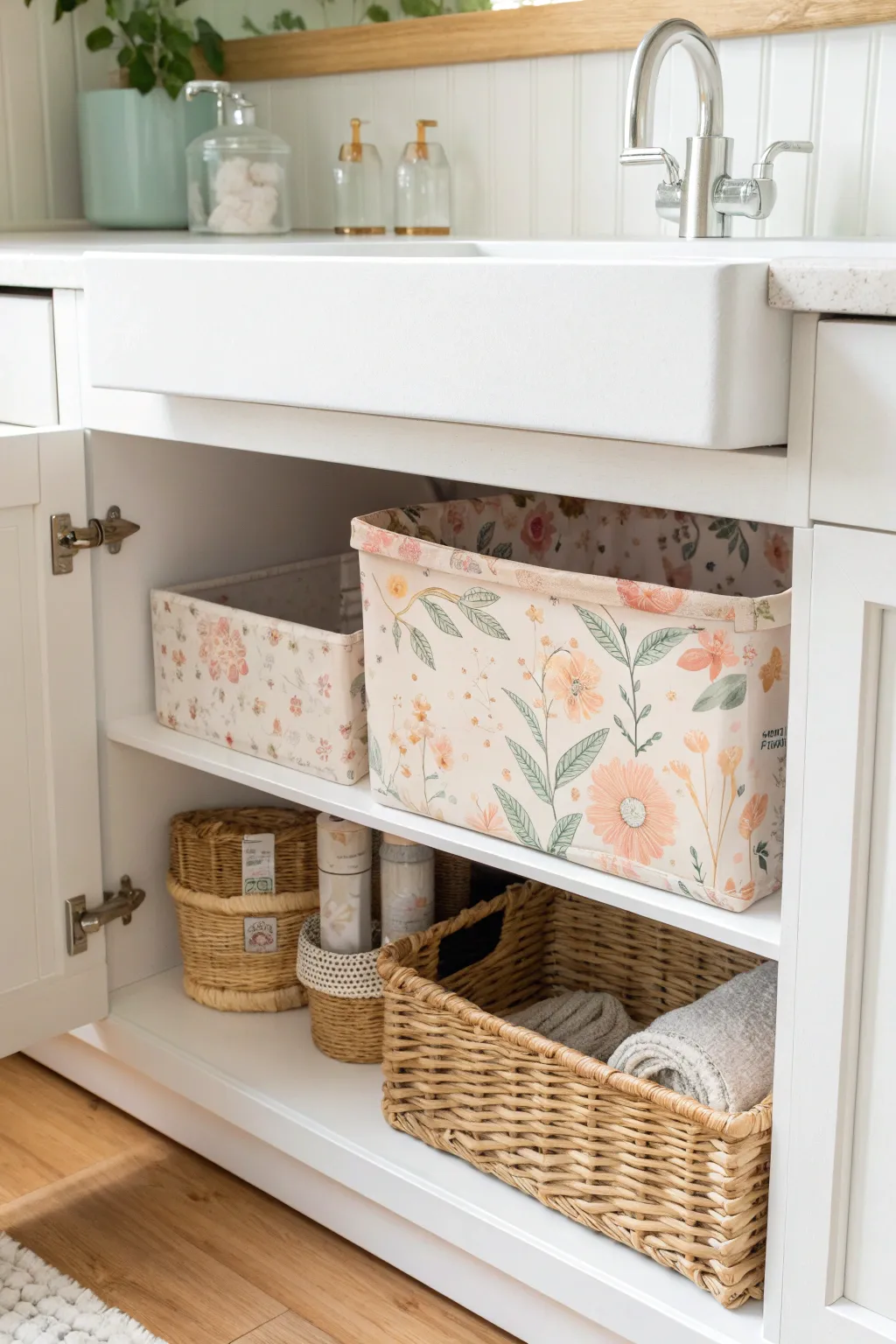 Transform your under-sink storage with seasonal cabinet liners for a chic and stylish touch!