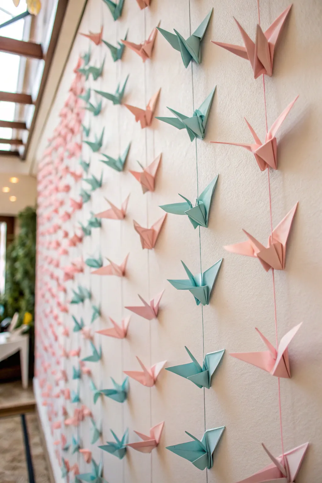 Transform your space with the graceful beauty of origami cranes. A minimalist touch with a boho flair!