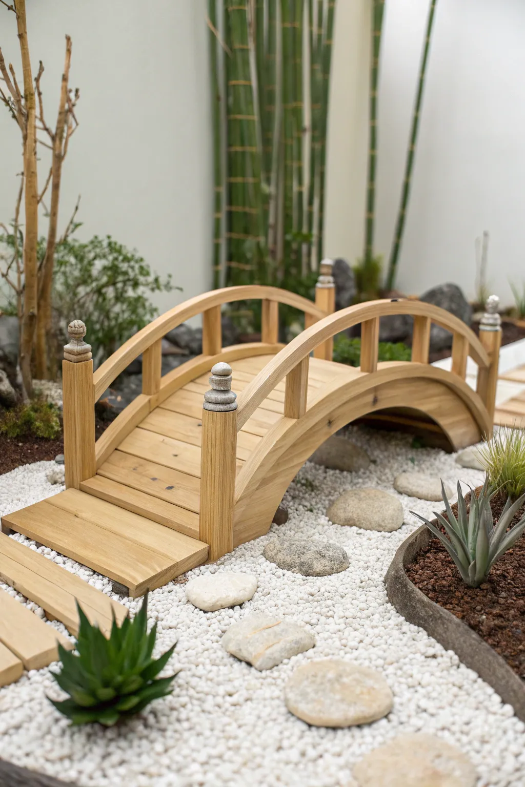 Take a journey to tranquility with this charming wooden bridge in your zen garden. Embrace simplicity and serenity. 🌿✨
