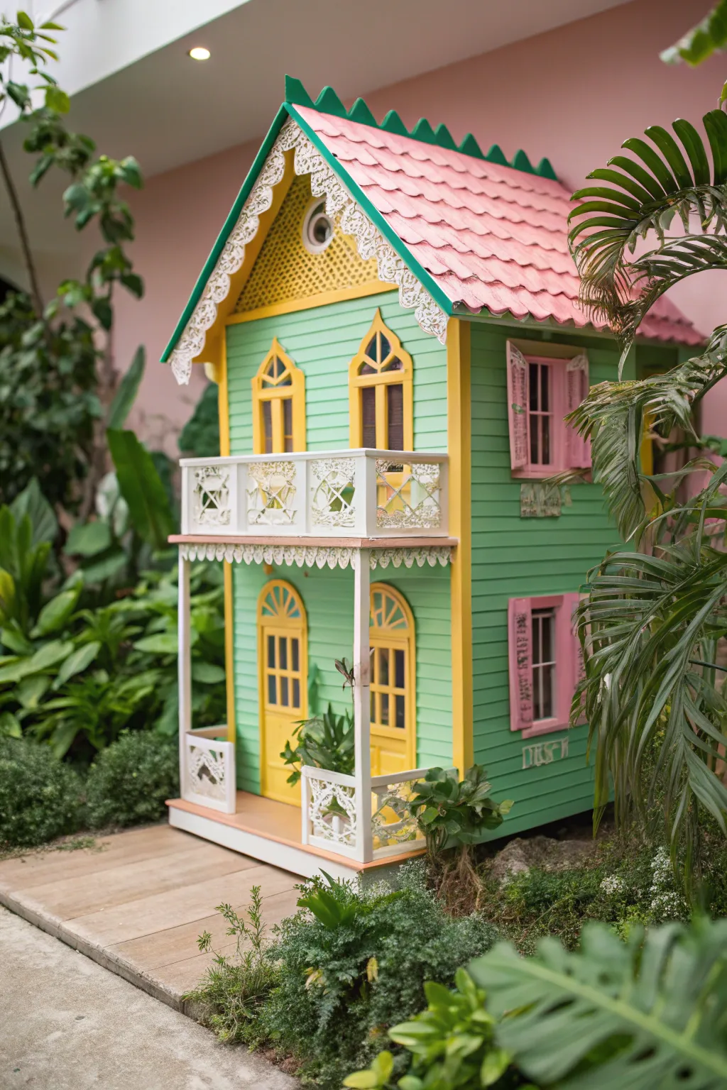Transform your dollhouse into a tropical paradise with vibrant colors and minimalist elegance.