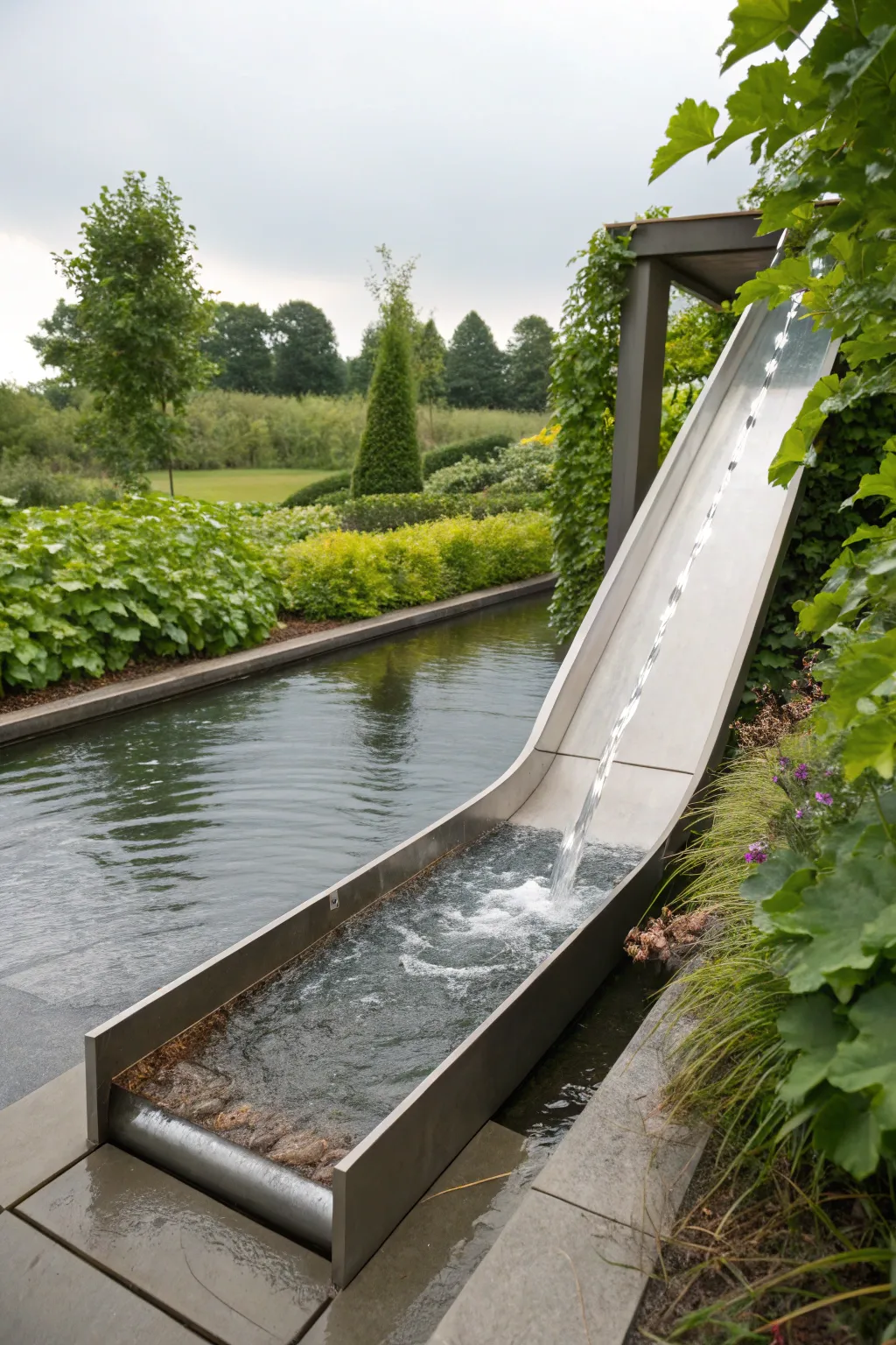 Elevate your garden's style with a modern rain slide, blending function with elegance.