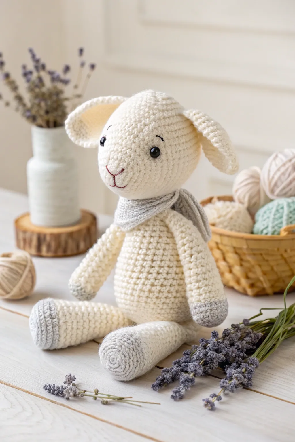 Cozy and charming, this crocheted lamb plush toy is the perfect cuddly companion for little ones.