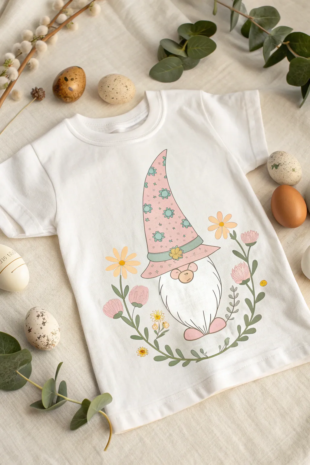 Add a touch of whimsy to your Easter wardrobe with this charming gnome design!